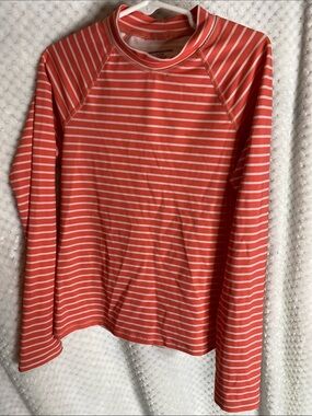 Amazon Essentials Coral Striped Rashguard Tee Swim Top